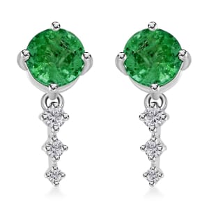 Certified & Appraised Rhapsody AAAA Gemfield Emerald and E-F VS Diamond 1.10 ctw Earrings in 950 Platinum 