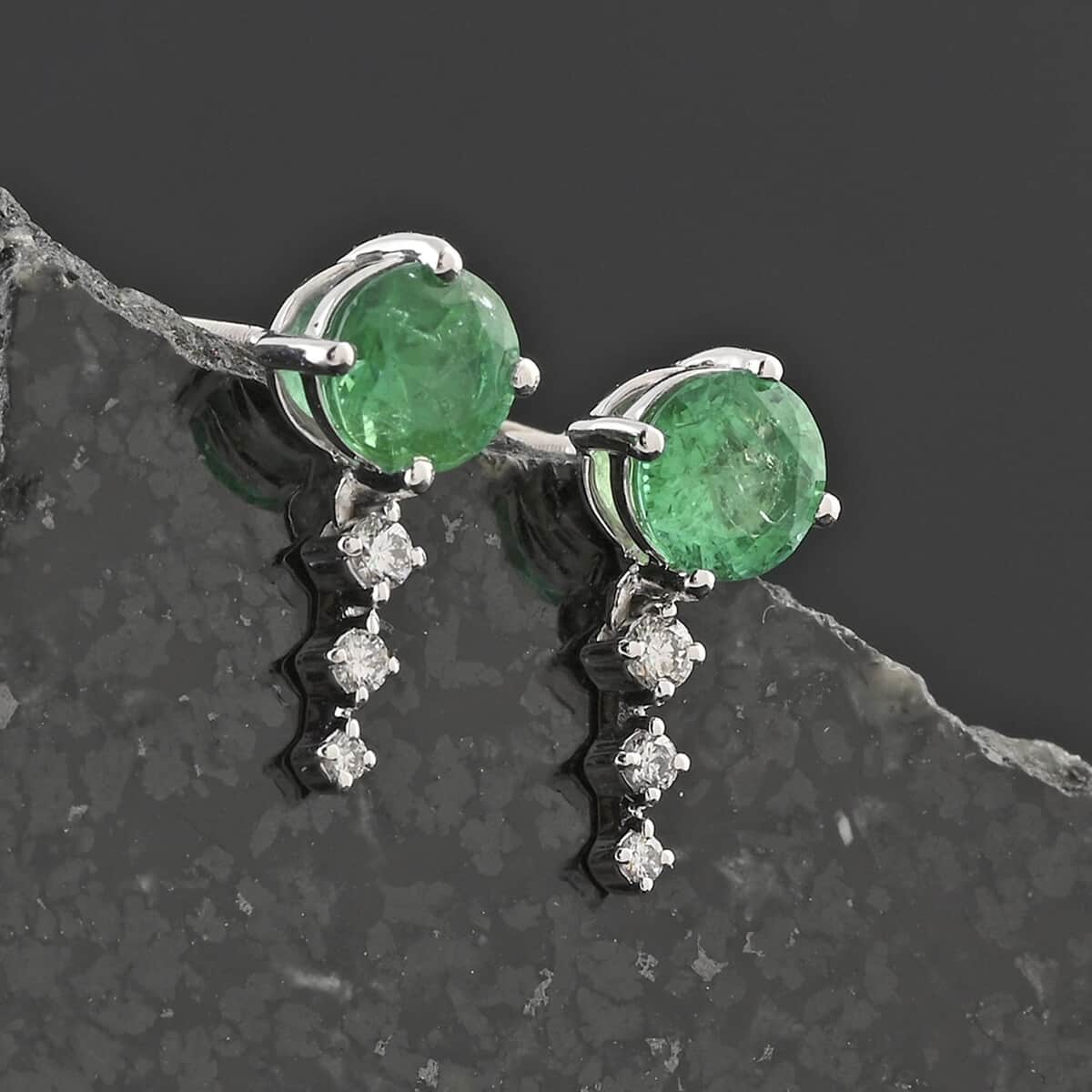 Certified & Appraised Rhapsody AAAA Gemfield Emerald and E-F VS Diamond 1.10 ctw Earrings in 950 Platinum  image number 1