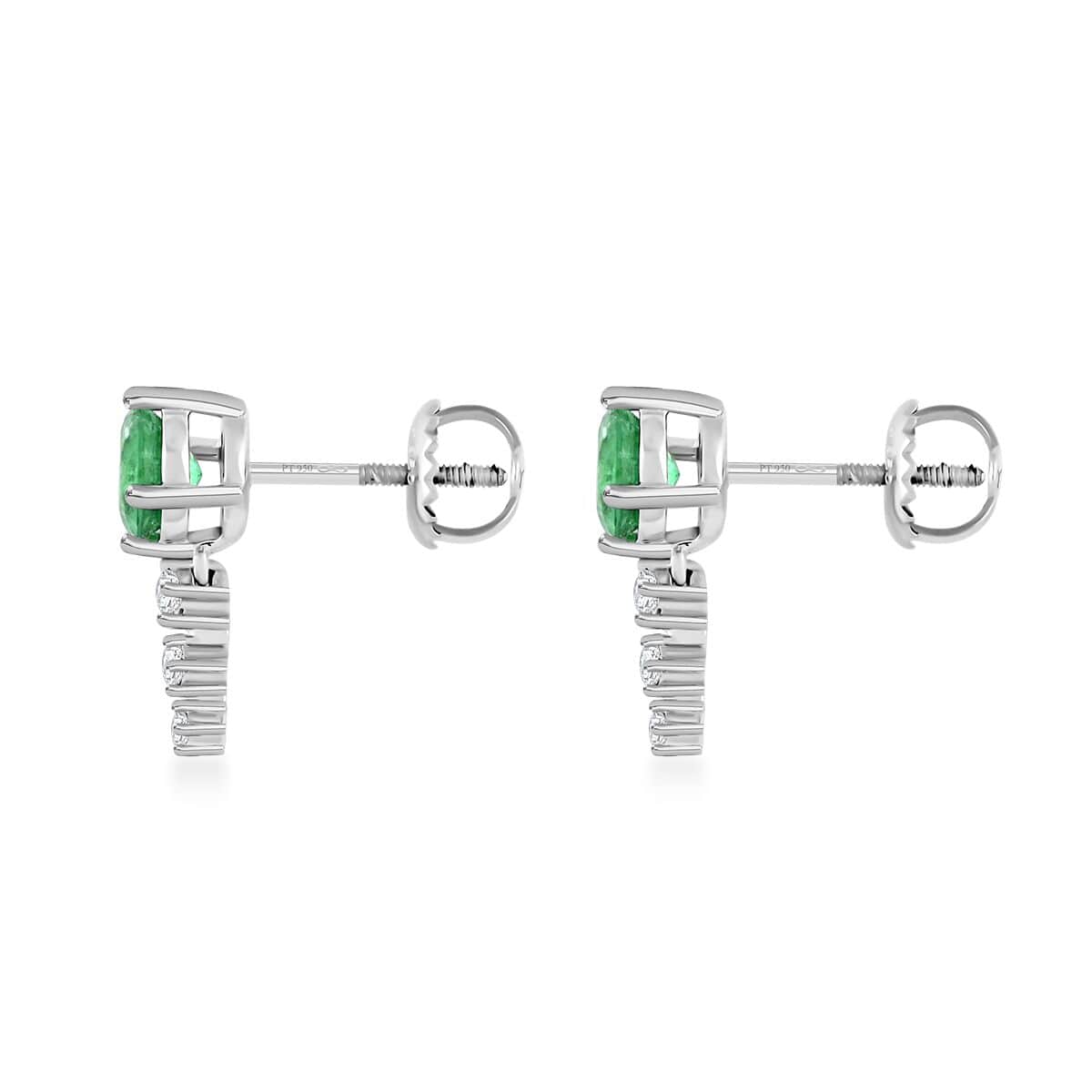 Certified & Appraised Rhapsody AAAA Gemfield Emerald and E-F VS Diamond 1.10 ctw Earrings in 950 Platinum  image number 3