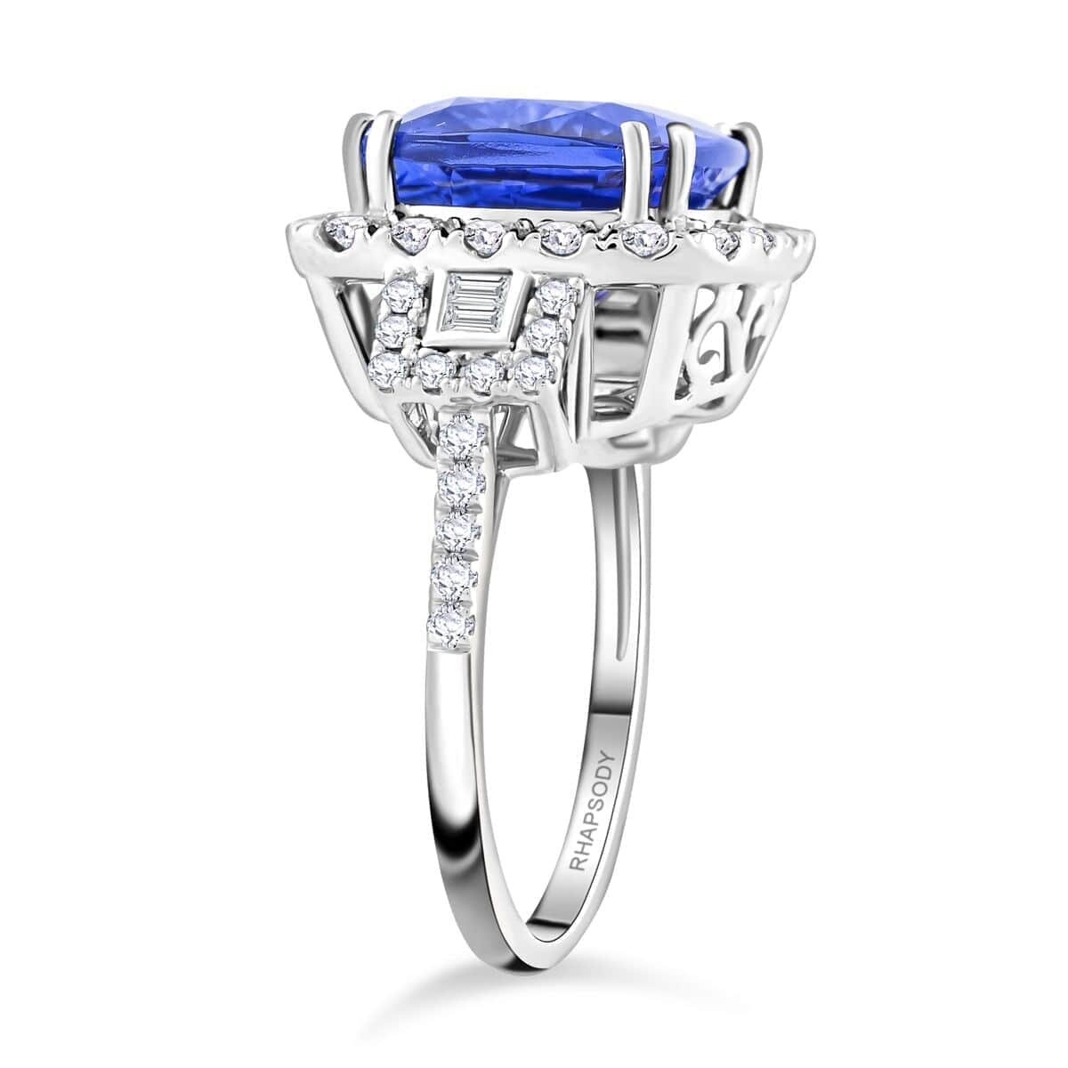 Certified & Appraised Rhapsody AAAA Tanzanite and E-F VS Diamond 7.75 ctw Ring in 950 Platinum (Size 10.0) 9.24 Grams image number 3