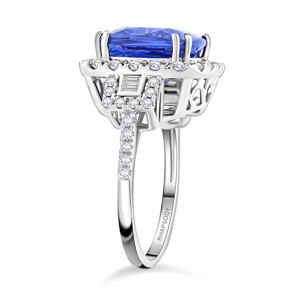 Certified & Appraised Rhapsody AAAA Tanzanite and E-F VS Diamond 7.75 ctw Ring in 950 Platinum (Size 10.5) 9.24 Grams image number 3