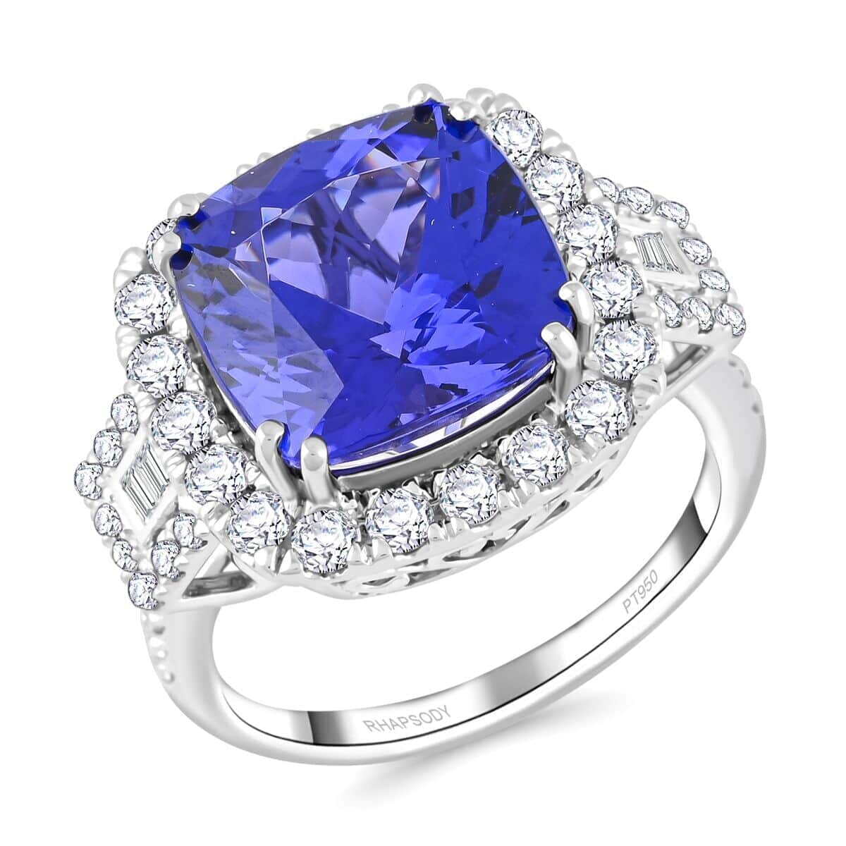 Certified & Appraised Rhapsody AAAA Tanzanite and E-F VS Diamond 7.75 ctw Ring in 950 Platinum (Size 6.5) 9.24 Grams image number 0