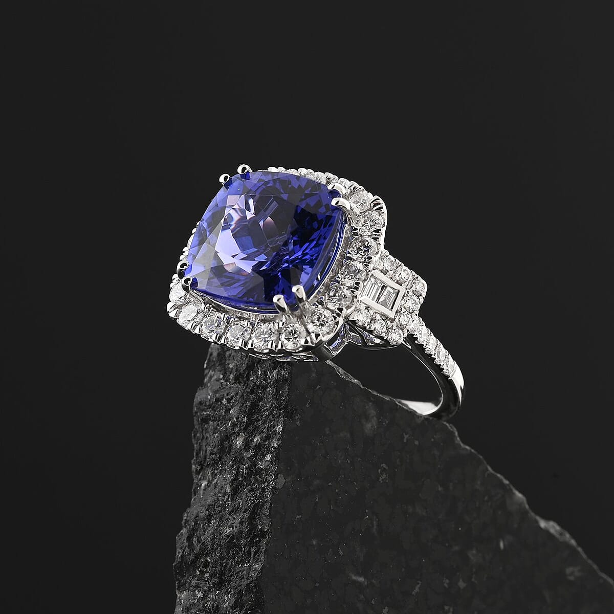 Exclusive Vault Collection Certified & Appraised Rhapsody AAAA Tanzanite and E-F VS Diamond 7.75 ctw Ring in 950 Platinum (Size 9.0) 9.24 Grams image number 1