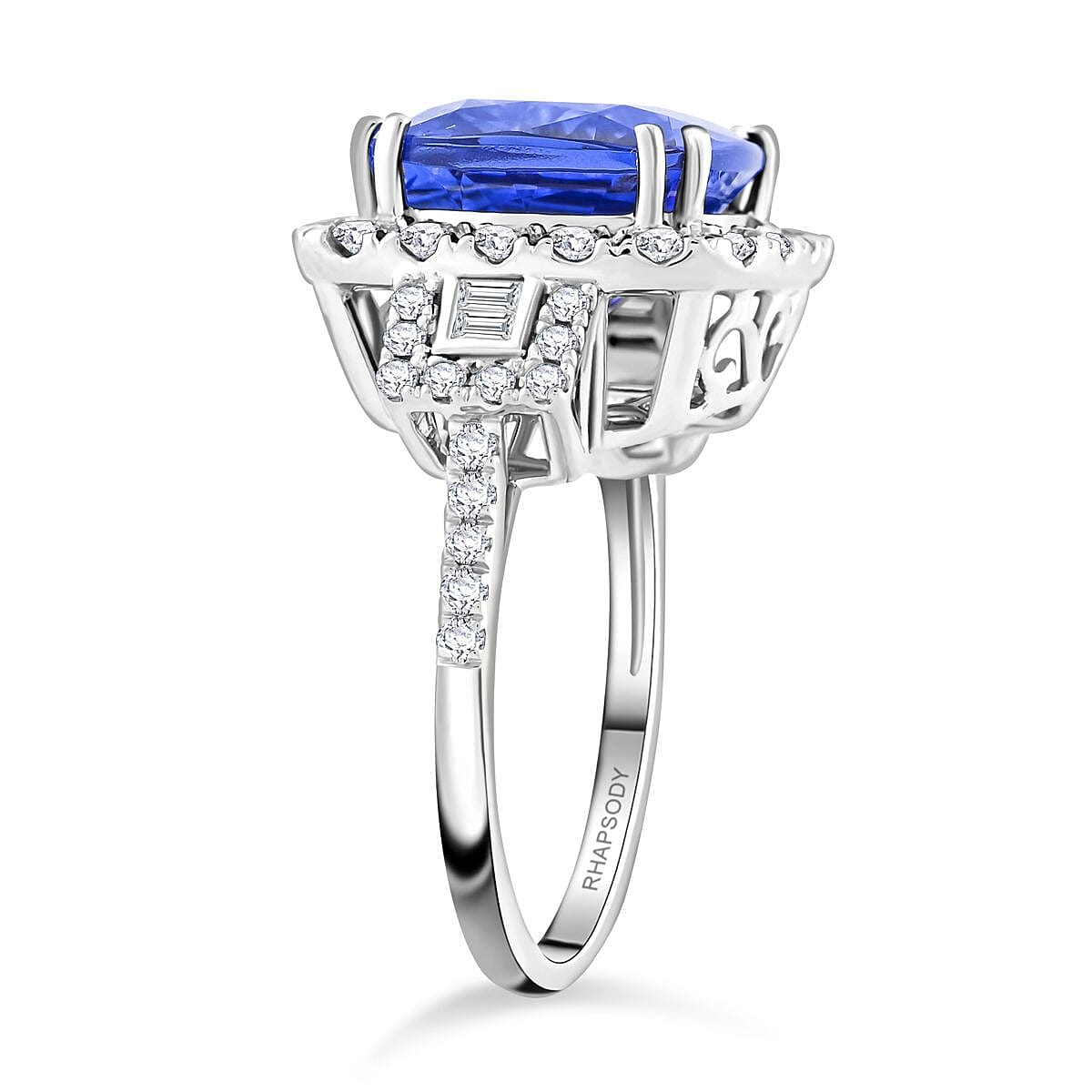 Exclusive Vault Collection Certified & Appraised Rhapsody AAAA Tanzanite and E-F VS Diamond 7.75 ctw Ring in 950 Platinum (Size 9.0) 9.24 Grams image number 3