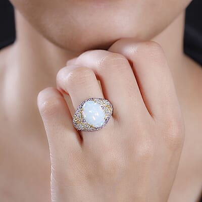 Premium Ethiopian Welo Opal and Multi Gemstone 5.25 ctw  Celestial Garden Ring in 18K Vermeil YG and Rhodium Over Sterling Silver (Size 10.0)