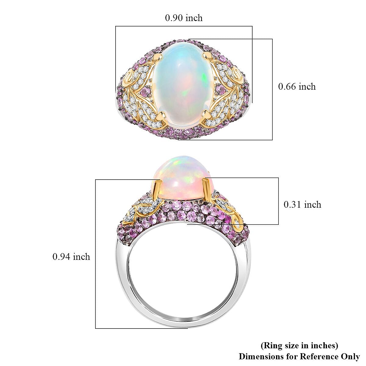 Premium Ethiopian Welo Opal and Multi Gemstone 5.25 ctw  Celestial Garden Ring in 18K Vermeil YG and Rhodium Over Sterling Silver (Size 10.0)