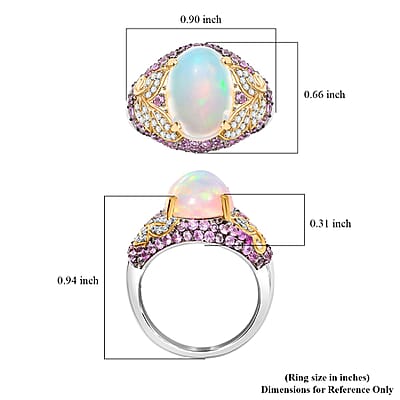 Premium Ethiopian Welo Opal and Multi Gemstone 5.25 ctw  Celestial Garden Ring in 18K Vermeil YG and Rhodium Over Sterling Silver (Size 10.0)