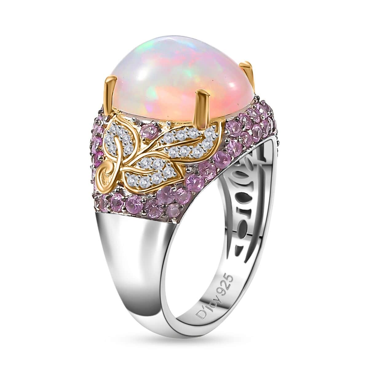 Premium Ethiopian Welo Opal and Multi Gemstone 5.25 ctw Celestial Garden Ring in 18K Vermeil YG and Rhodium Over Sterling Silver (Size 7.0) image number 4