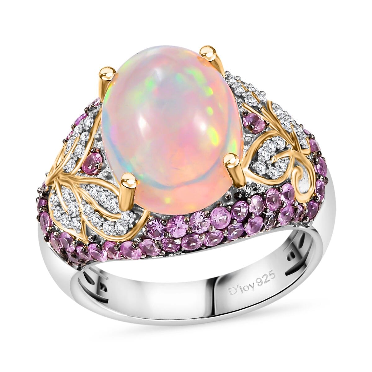 Premium Ethiopian Welo Opal and Multi Gemstone 5.25 ctw Celestial Garden Ring in 18K Vermeil YG and Rhodium Over Sterling Silver (Size 9.0) image number 0