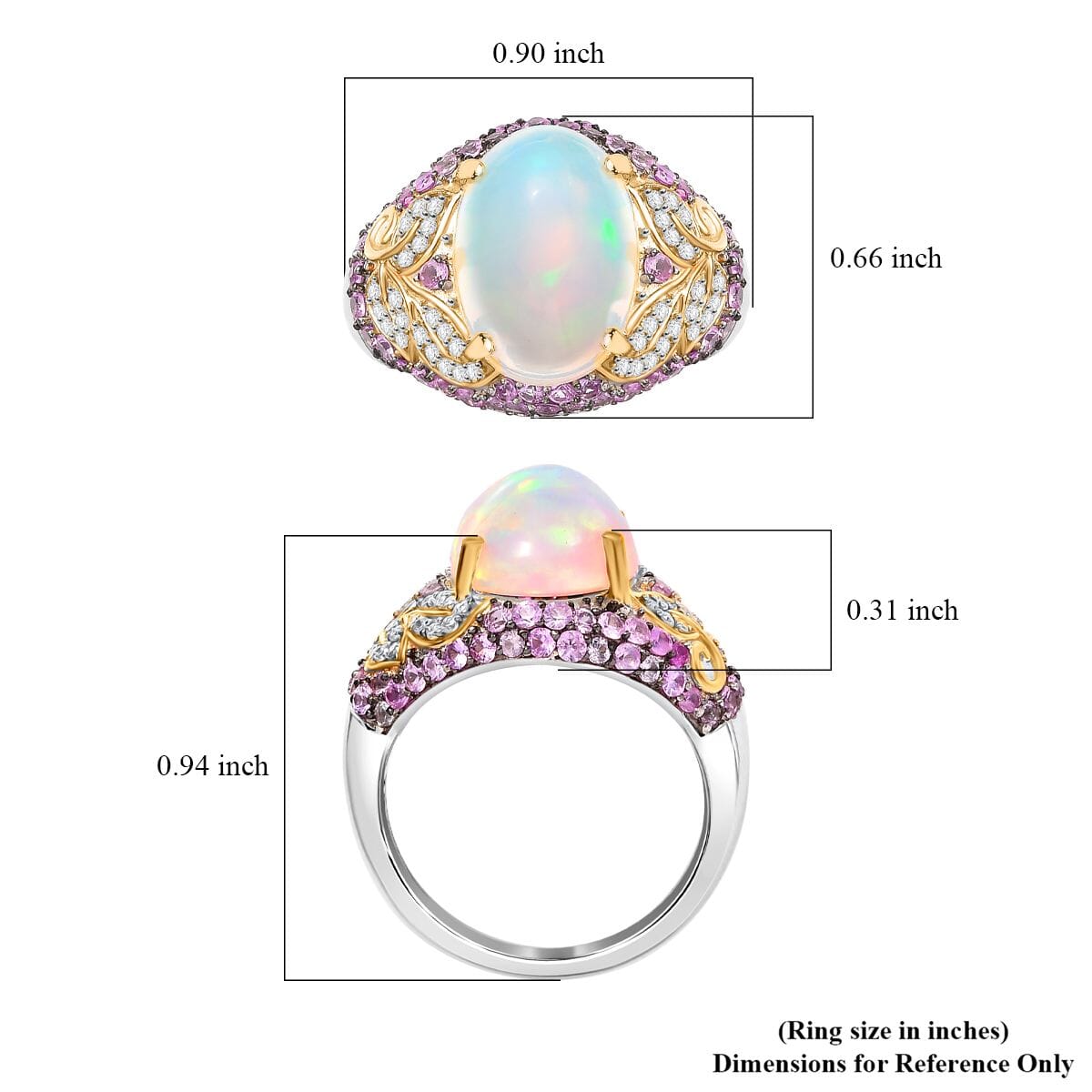 Premium Ethiopian Welo Opal and Multi Gemstone 5.25 ctw Celestial Garden Ring in 18K Vermeil YG and Rhodium Over Sterling Silver (Size 9.0) image number 6