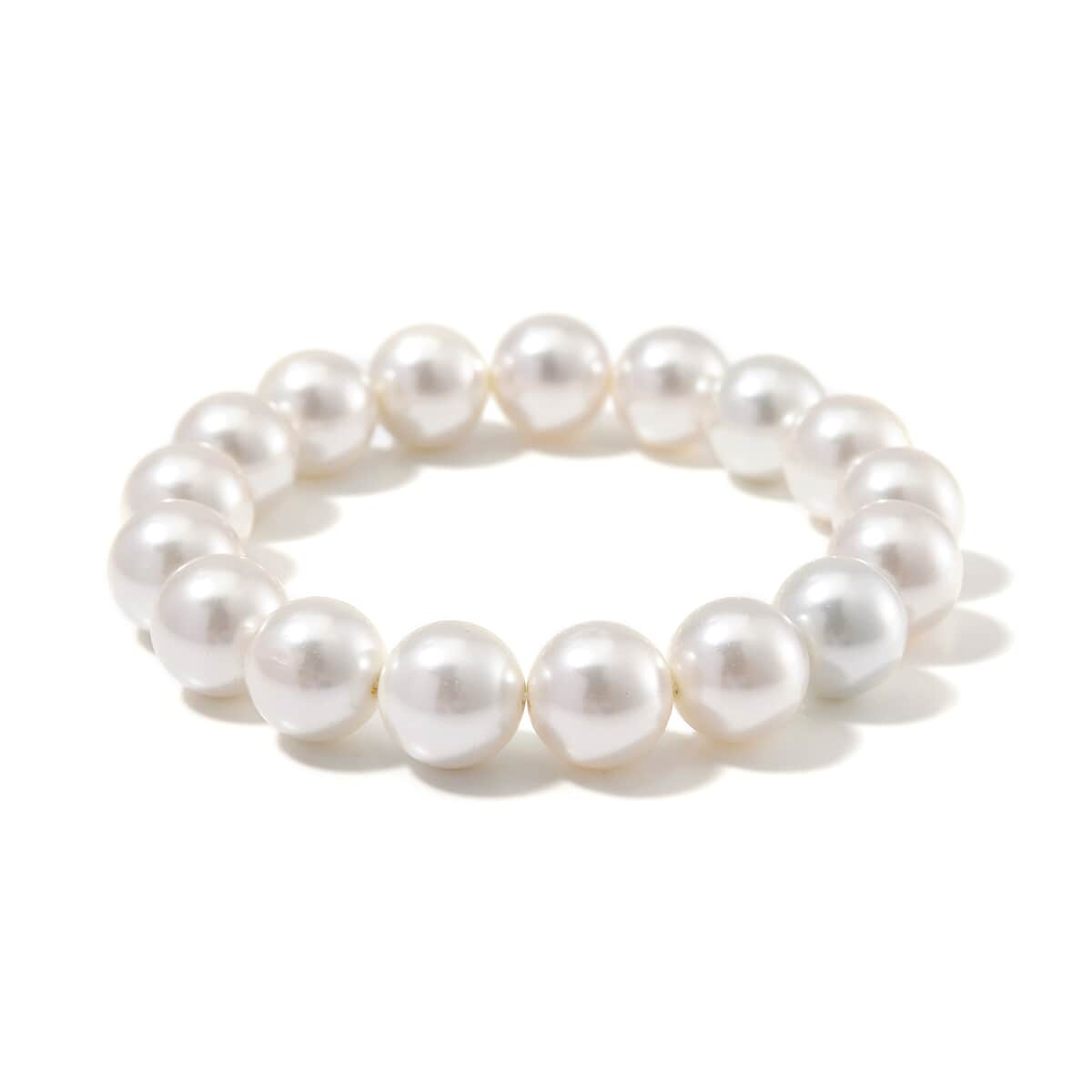 White Shell Pearl 12mm Stretch Bracelet image number 0