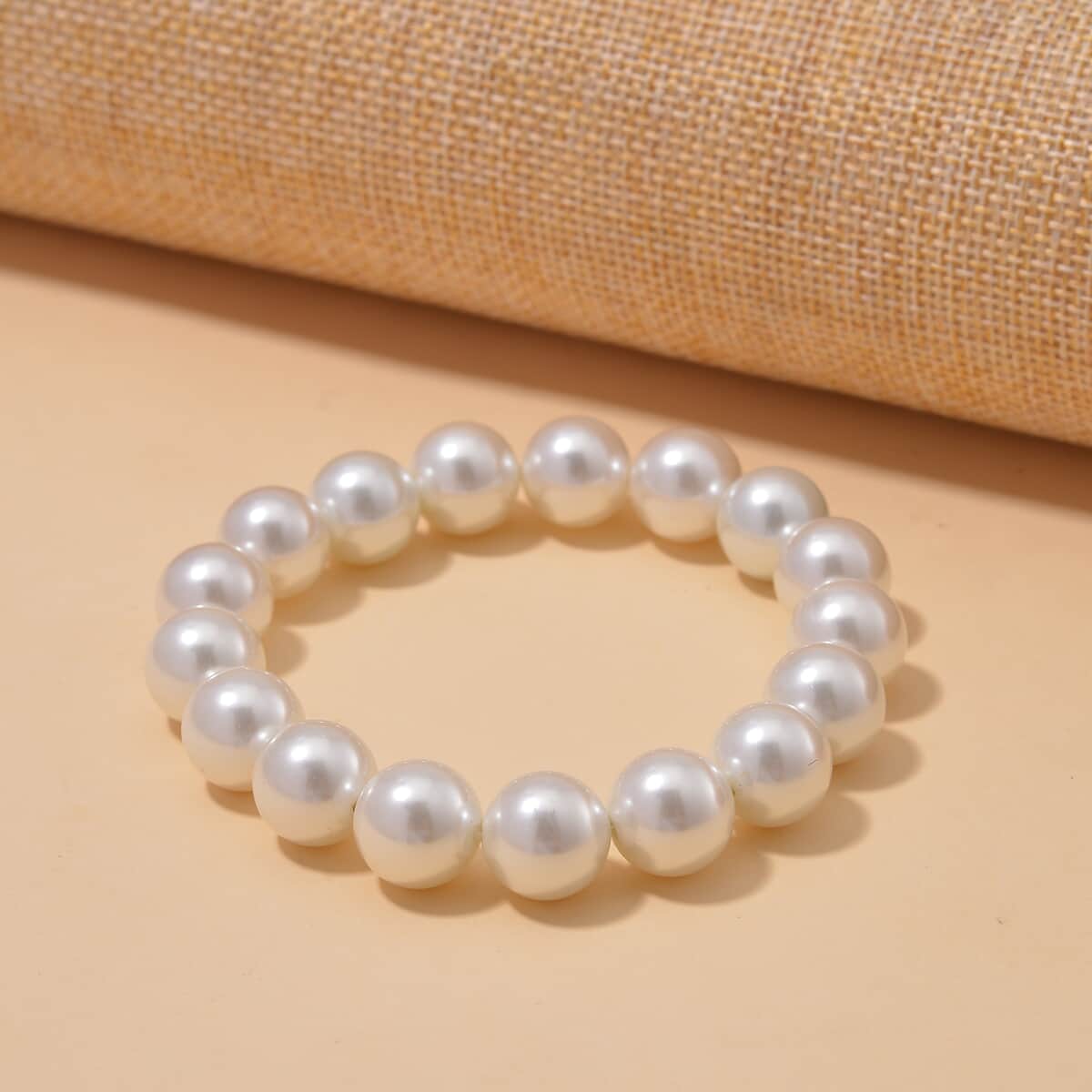 White Shell Pearl 12mm Stretch Bracelet image number 1