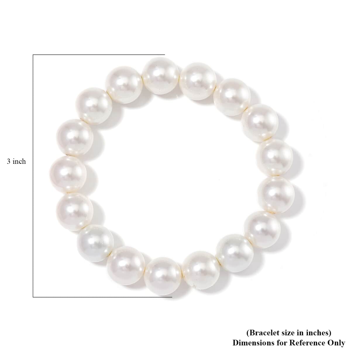 White Shell Pearl 12mm Stretch Bracelet image number 3