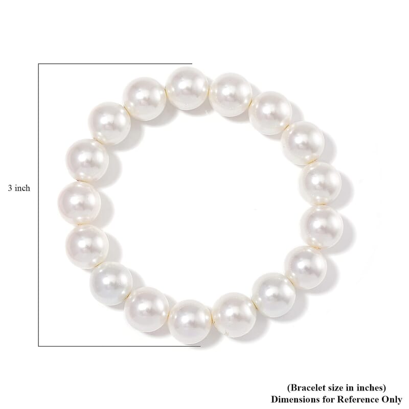 White Shell Pearl 12mm Stretch Bracelet