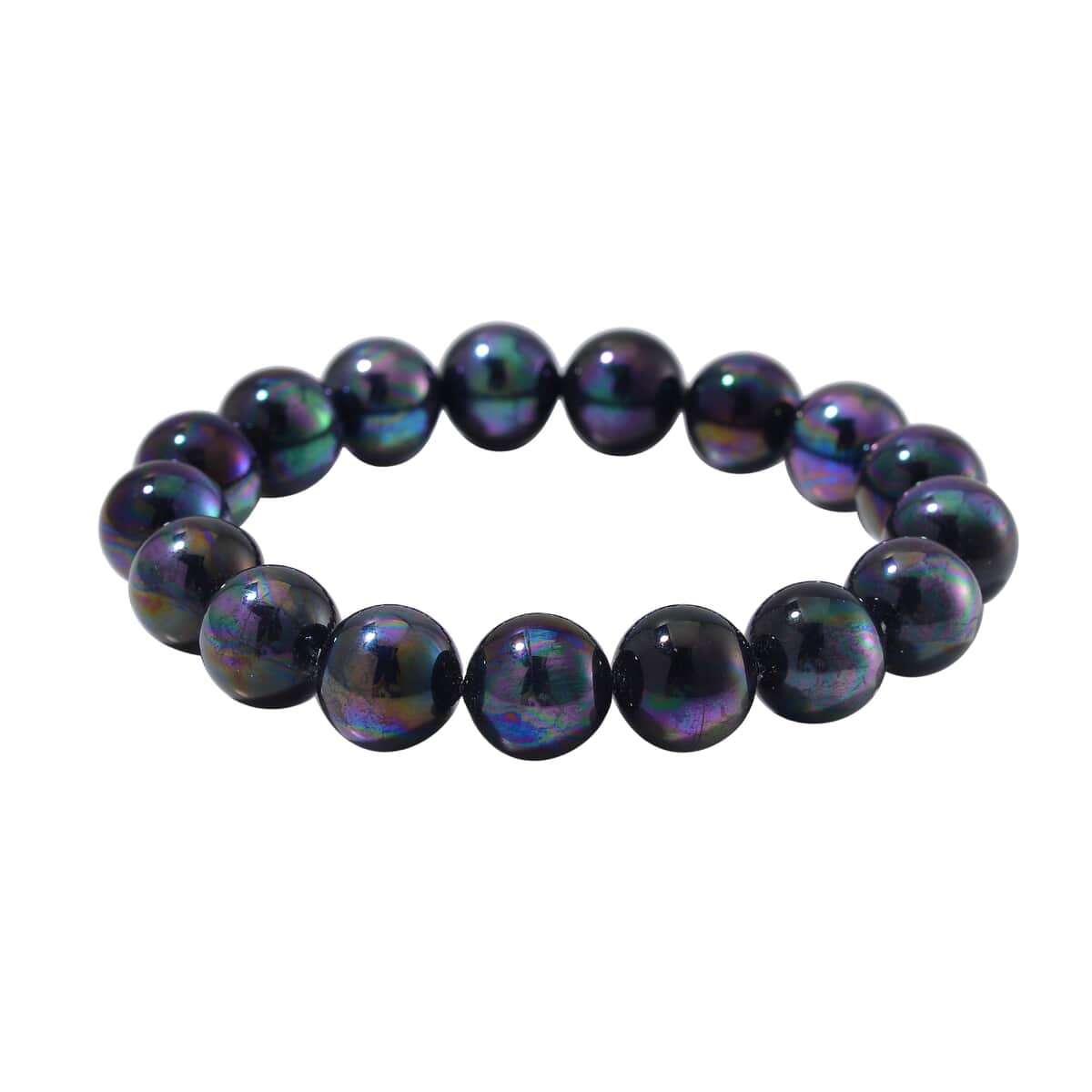 Peacock Color Shell Pearl 12mm Stretch Bracelet image number 0