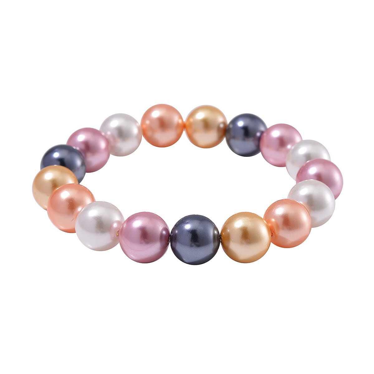 Multi Color Shell Pearl 12mm Stretch Bracelet image number 0
