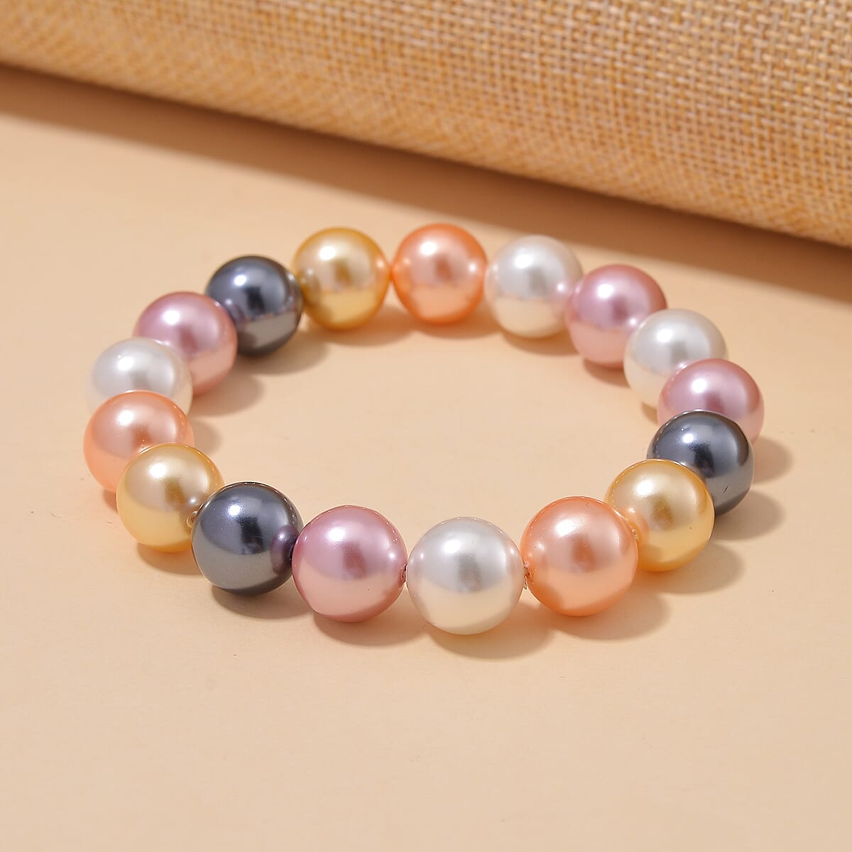 Multi Color Shell Pearl 12mm Stretch Bracelet image number 1
