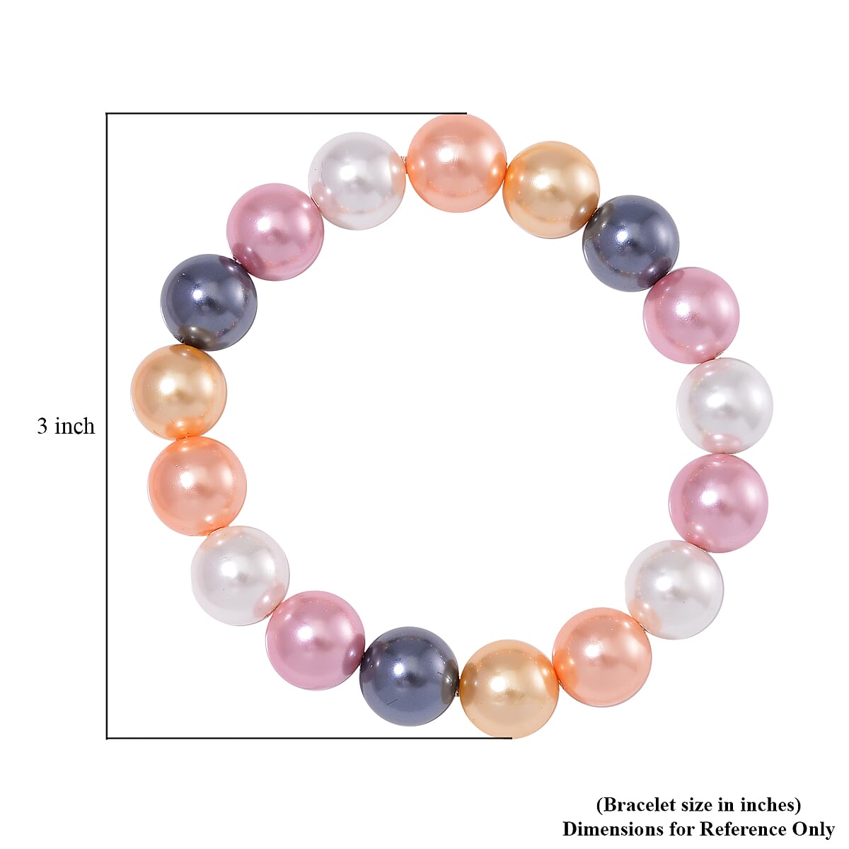 Multi Color Shell Pearl 12mm Stretch Bracelet image number 3