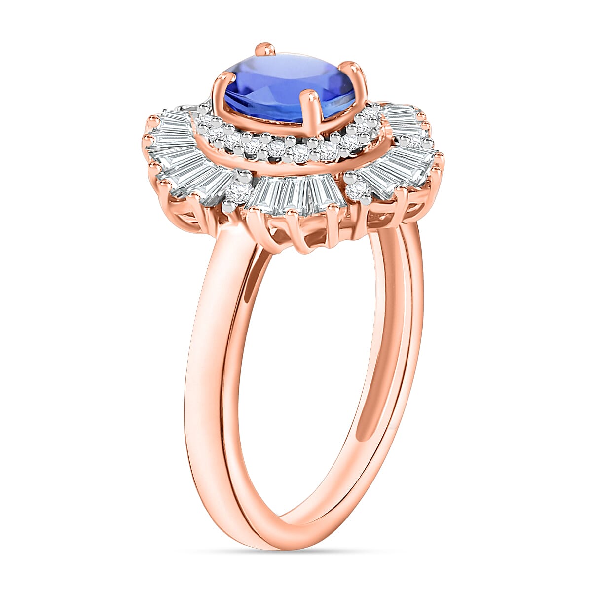 Luxoro Premium Tanzanite and G-H I1 Diamond 1.55 ctw Ring in 14K Rose Gold (Size 4.0) (Del. in 10-12 Days) image number 2