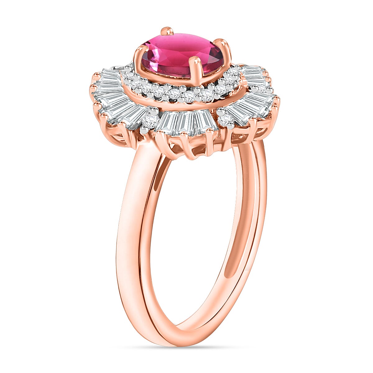 Luxoro Premium Ouro Fino Rubellite and G-H I1 Diamond 1.60 ctw Ring in 14K Rose Gold (Size 7.5) image number 2