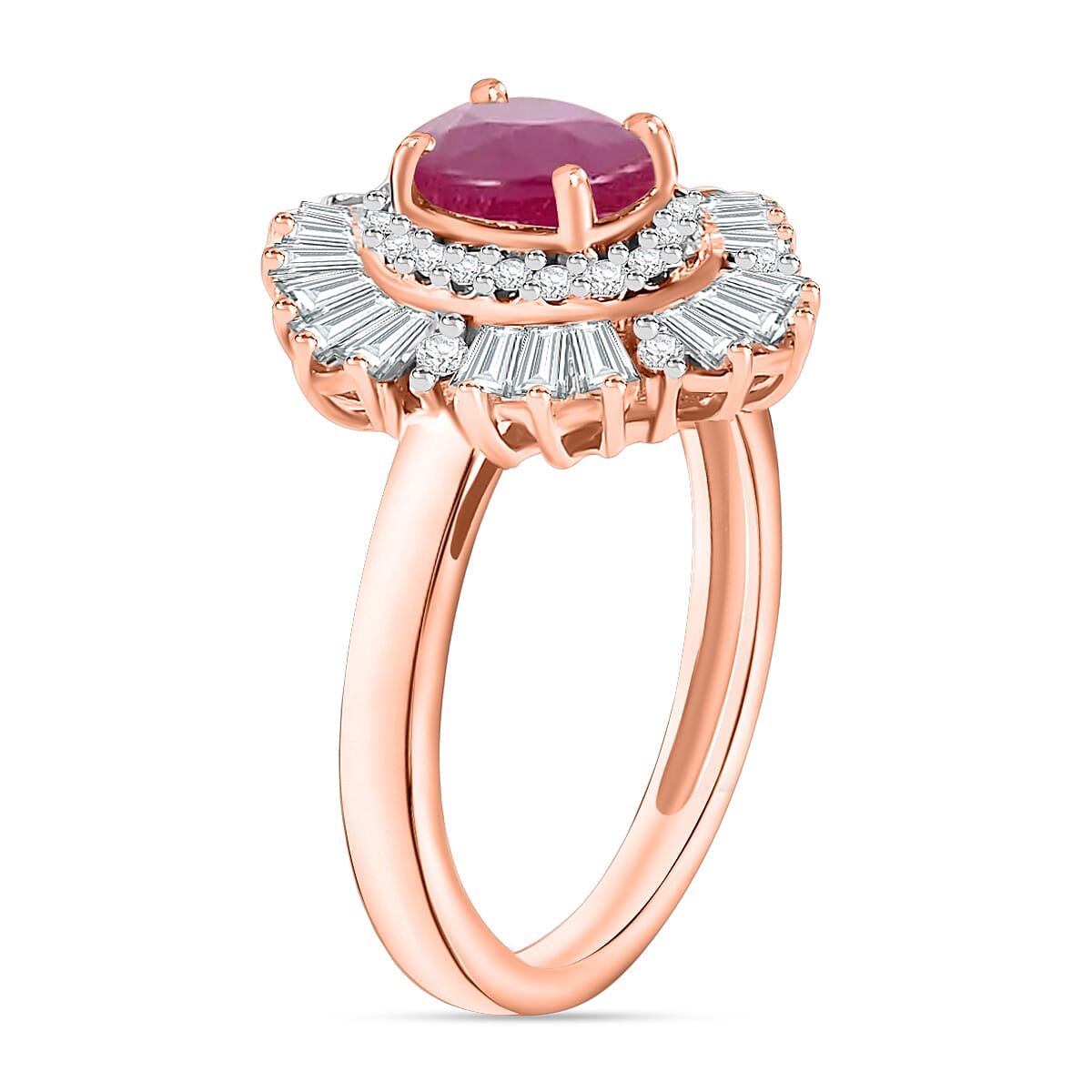 Luxoro Premium Mozambique Ruby and G-H I1 Diamond 1.85 ctw Snowflake Ring in 14K Rose Gold (Size 12.0) image number 2