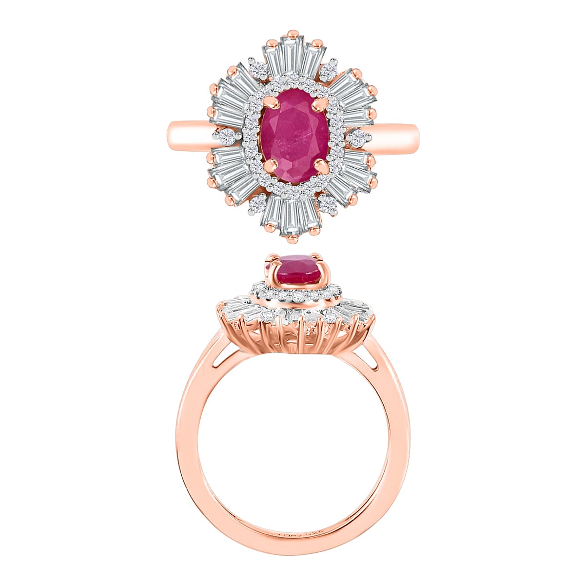 Luxoro Premium Mozambique Ruby and G-H I1 Diamond 1.85 ctw Snowflake Ring in 14K Rose Gold (Size 8.0) (Del. in 10-12 Days) image number 3