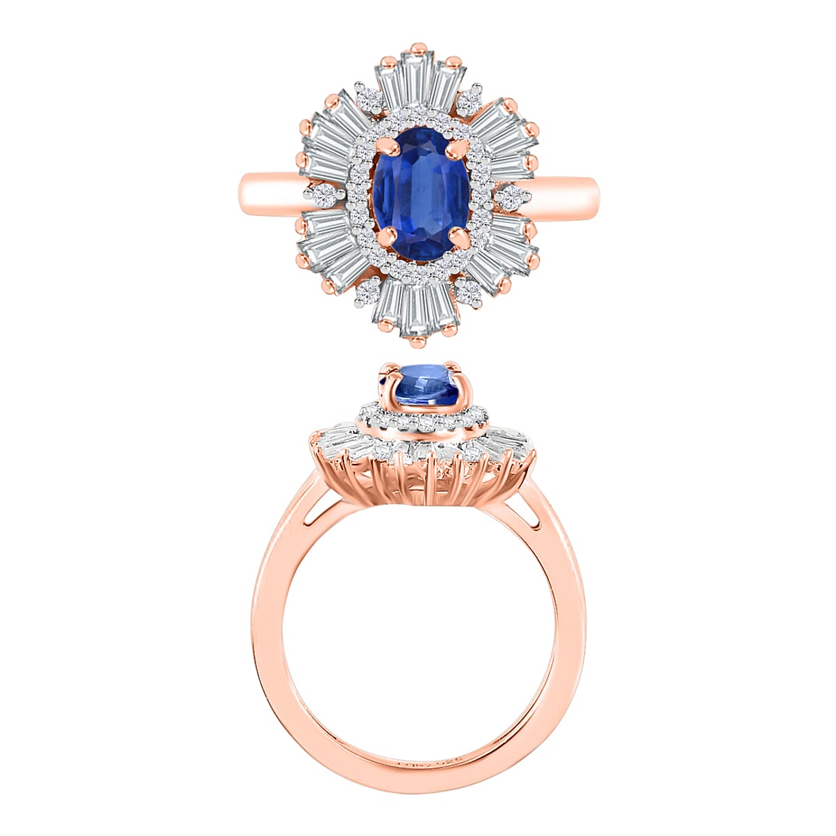 Luxoro Premium Kanchanaburi Blue Sapphire and G-H I1 Diamond 1.75 ctw Ring in 14K Rose Gold (Size 10.5) image number 3