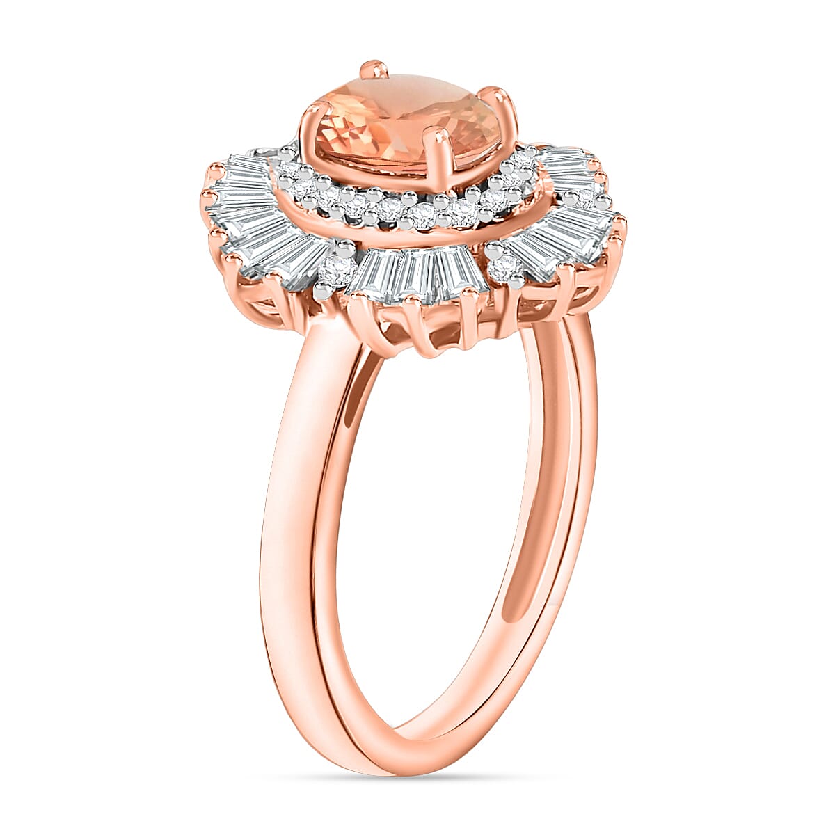 Luxoro Premium Pink Morganite and G-H I1 Diamond 1.60 ctw Ring in 14K Rose Gold (Size 6.0) (Del. in 10-12 Days) image number 2