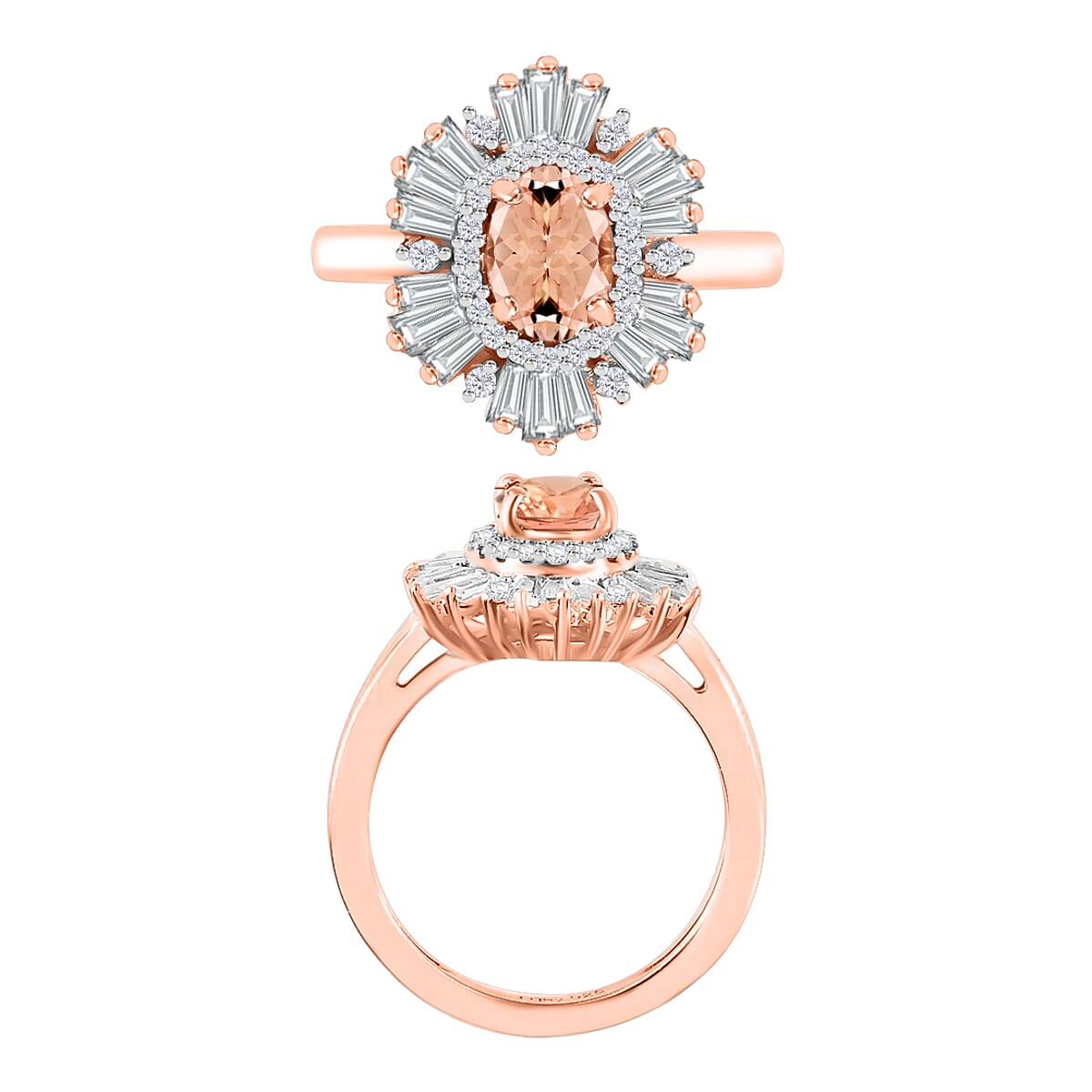 Luxoro Premium Pink Morganite and G-H I1 Diamond 1.60 ctw Ring in 14K Rose Gold (Size 6.0) (Del. in 10-12 Days) image number 3