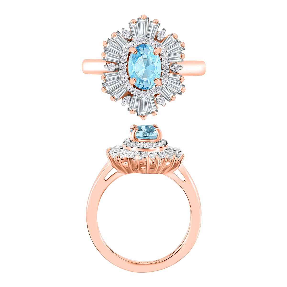 Luxoro Premium Mangoro Aquamarine and G-H I1 Diamond 1.60 ctw Ring in 14K Rose Gold (Size 11.5) (Del. in 10-12 Days) image number 3