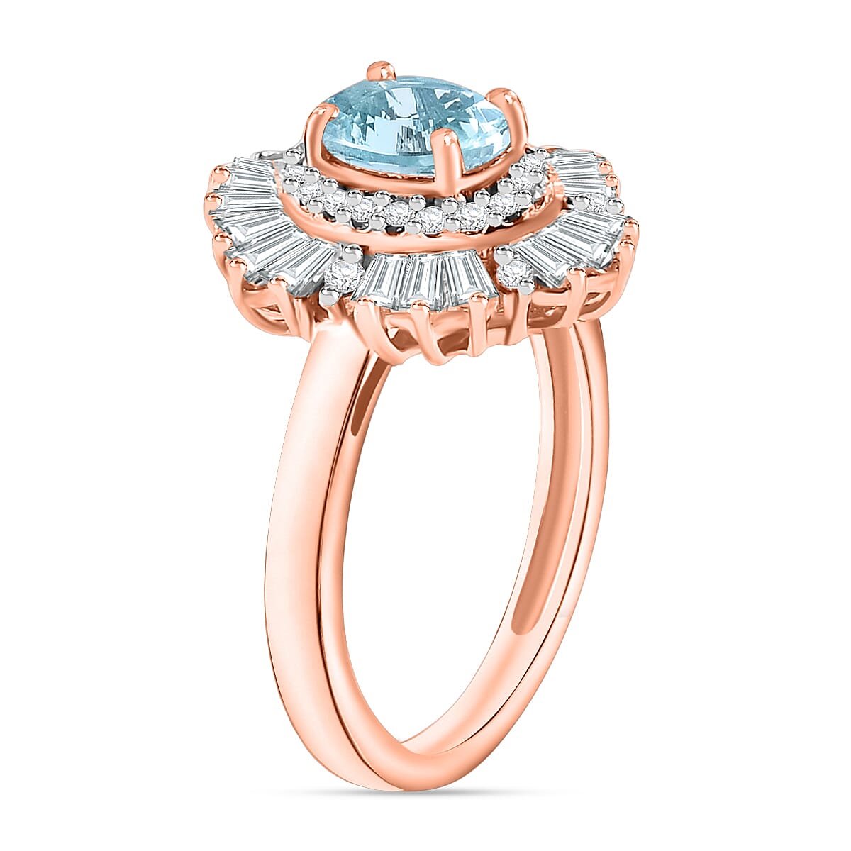 Luxoro Premium Mangoro Aquamarine and G-H I1 Diamond 1.60 ctw Ring in 14K Rose Gold (Size 9.5) (Del. in 10-12 Days) image number 2