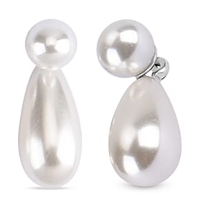 White Shell Pearl 6mm Drop Earrings in Stainless Steel