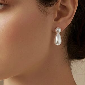 White Shell Pearl 6mm Drop Earrings in Stainless Steel