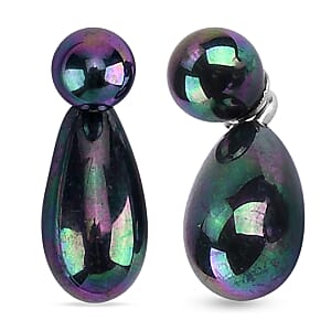 Peacock Color Shell Pearl 6mm Drop Earrings in Stainless Steel