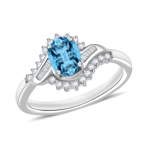 Rhapsody AAAA Santa Maria Aquamarine and E-F VS2 Diamond 1.06 ctw Ring in 950 Platinum (Size 10.0) 5.50 Grams