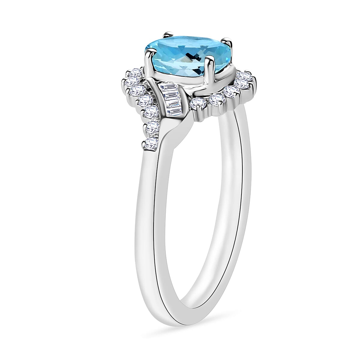 Rhapsody AAAA Santa Maria Aquamarine and E-F VS2 Diamond 1.06 ctw Ring in 950 Platinum (Size 7.0) 5.50 Grams (Del. in 10-12 Days) image number 2