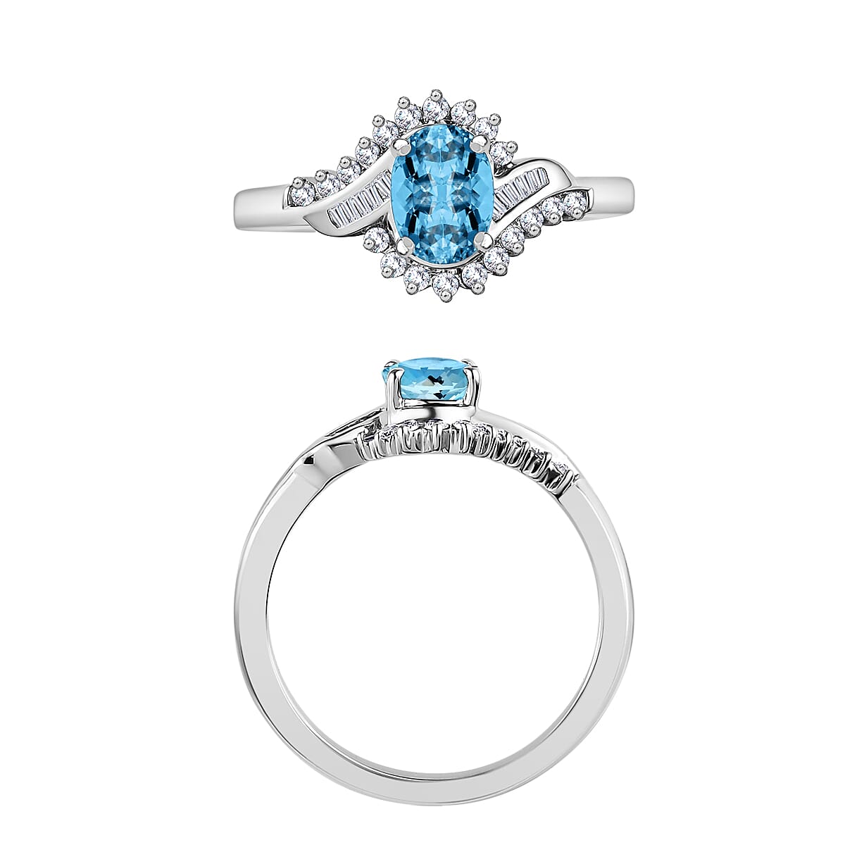 Rhapsody AAAA Santa Maria Aquamarine and E-F VS2 Diamond 1.06 ctw Ring in 950 Platinum (Size 7.0) 5.50 Grams (Del. in 10-12 Days) image number 3