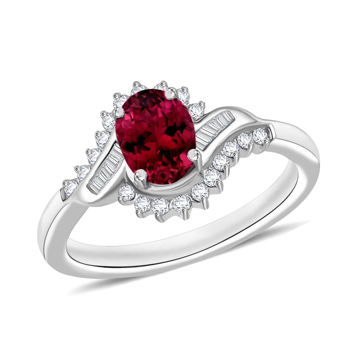 Rhapsody AAAA Ouro Fino Rubellite and E-F VS2 Diamond 1.10 ctw Ring in 950 Platinum (Size 10.0) 5.50 Grams image number 0