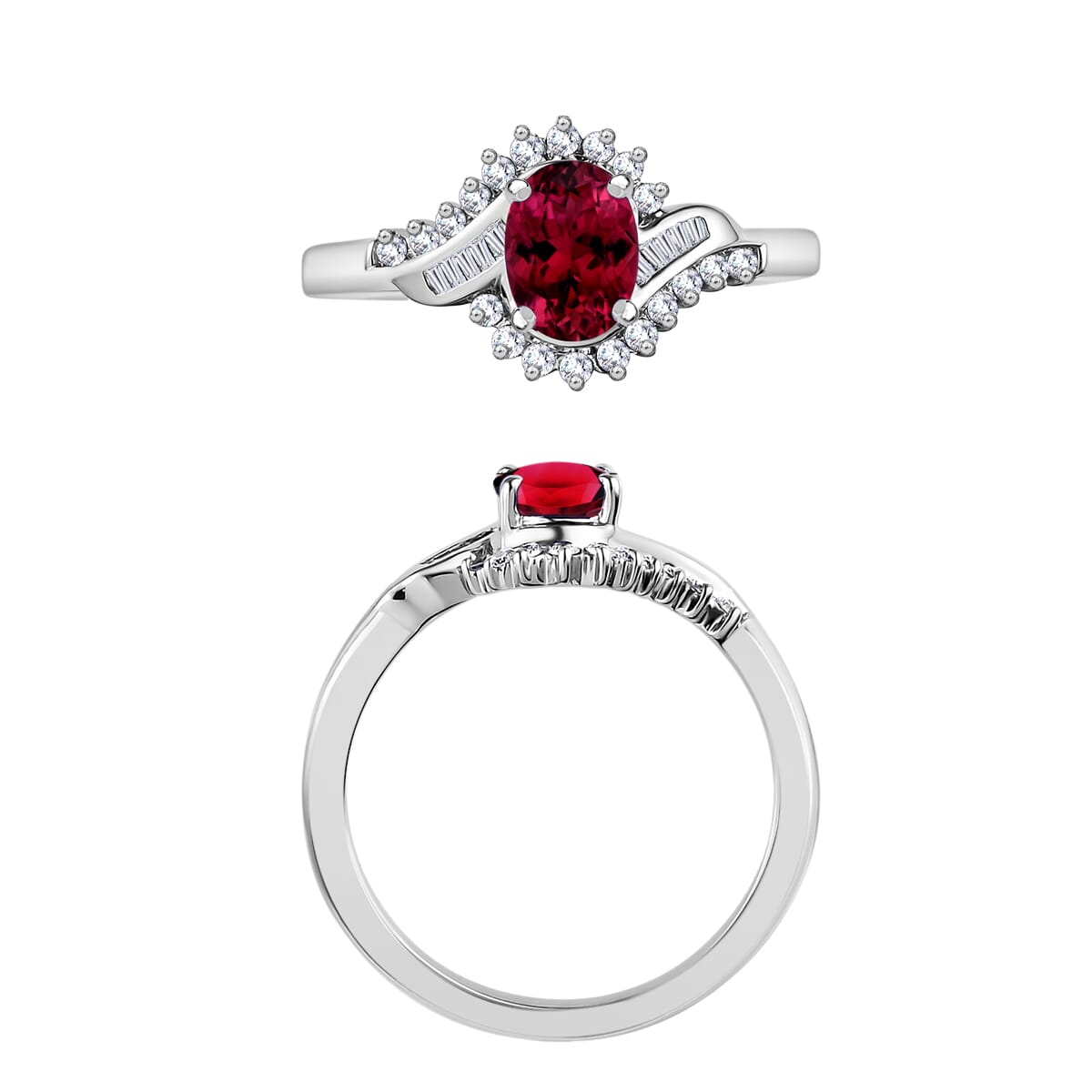 Rhapsody AAAA Ouro Fino Rubellite and E-F VS2 Diamond 1.10 ctw Ring in 950 Platinum (Size 10.0) 5.50 Grams image number 3