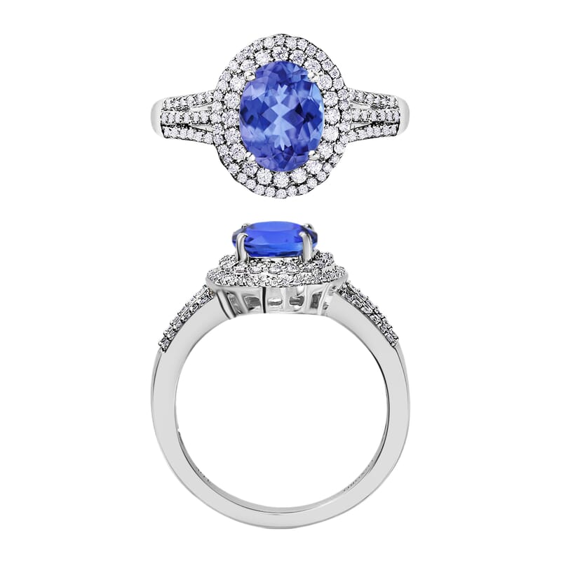 Luxoro Premium Tanzanite and G-H I1 Diamond 2.60 ctw Ring in 14K White Gold (Size 10.0) 6.85 Grams