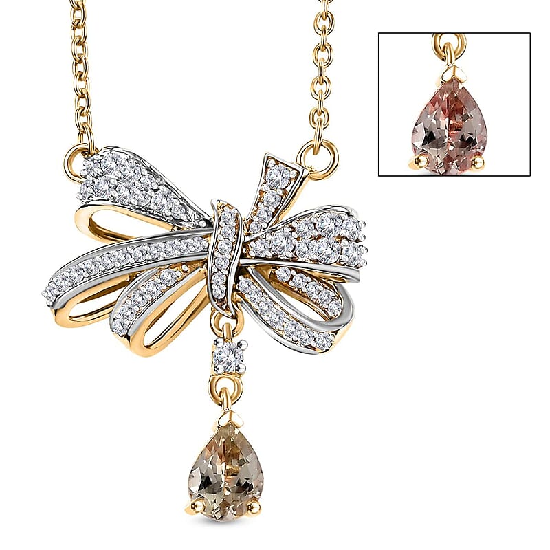 D'Joy AAA Turkizite and Moissanite 1.50 ctw Love Knot Necklace in 18K Vermeil Yellow Gold Over Sterling Silver 18 Inches