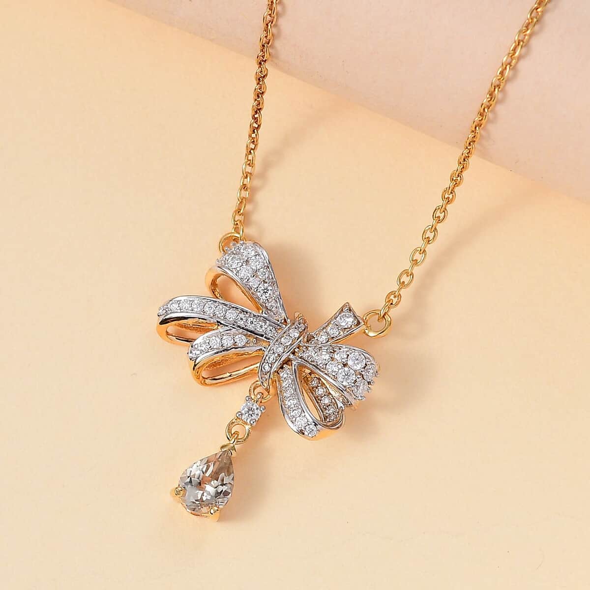 AAA Turkizite and Moissanite 1.50 ctw Love Knot Necklace in 18K Vermeil Yellow Gold Over Sterling Silver 18 Inches image number 1