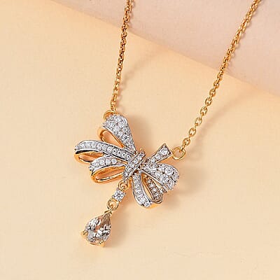 D'Joy AAA Turkizite and Moissanite 1.50 ctw Love Knot Necklace in 18K Vermeil Yellow Gold Over Sterling Silver 18 Inches