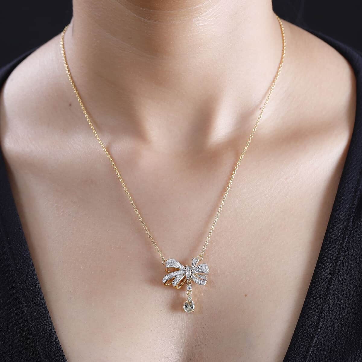 AAA Turkizite and Moissanite 1.50 ctw Love Knot Necklace in 18K Vermeil Yellow Gold Over Sterling Silver 18 Inches image number 2