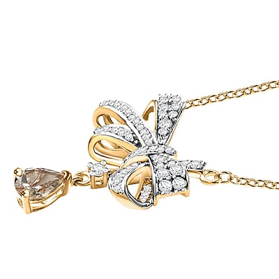 D'Joy AAA Turkizite and Moissanite 1.50 ctw Love Knot Necklace in 18K Vermeil Yellow Gold Over Sterling Silver 18 Inches