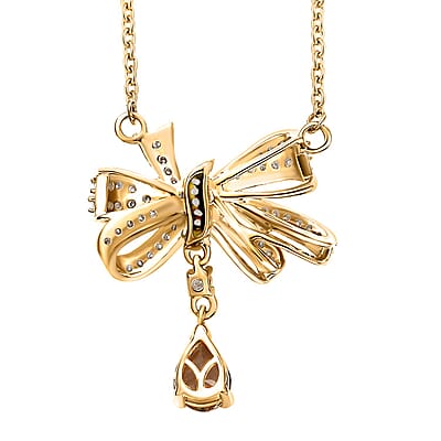D'Joy AAA Turkizite and Moissanite 1.50 ctw Love Knot Necklace in 18K Vermeil Yellow Gold Over Sterling Silver 18 Inches