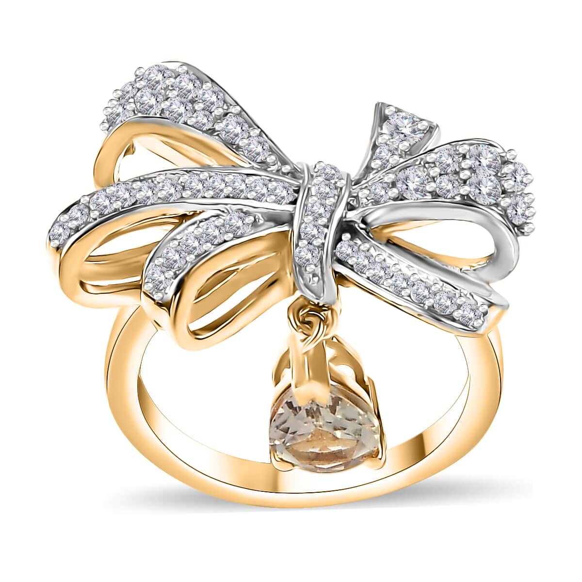 AAA Turkizite and Moissanite 1.40 ctw Love Knot Ring in 18K Vermeil Yellow Gold Over Sterling Silver (Size 5.0) image number 0