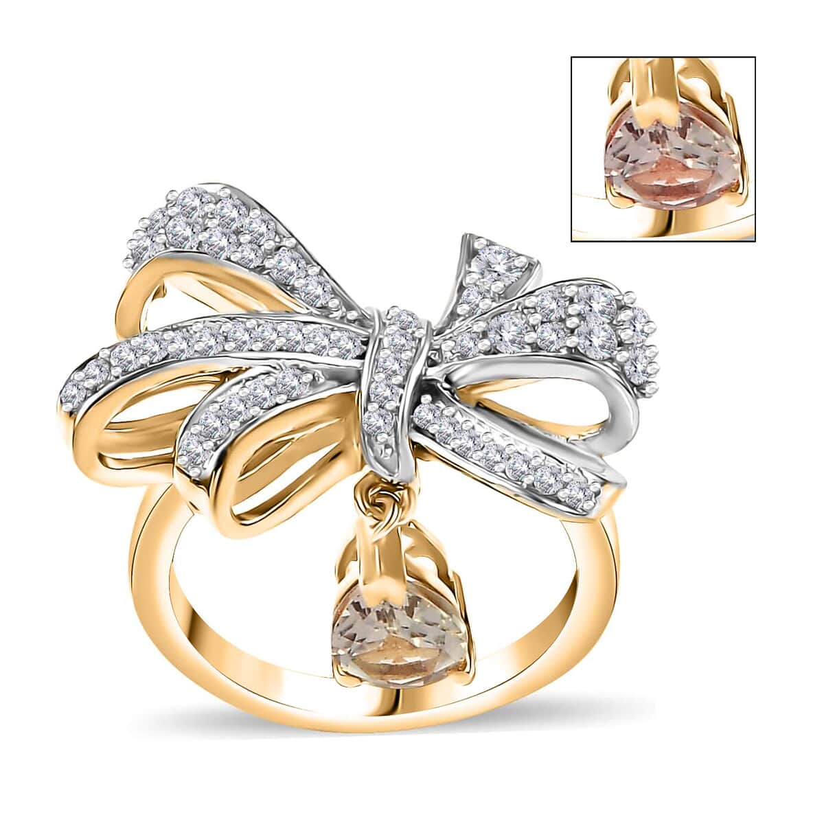 AAA Turkizite and Moissanite 1.40 ctw Love Knot Ring in 18K Vermeil Yellow Gold Over Sterling Silver (Size 6.0) image number 0