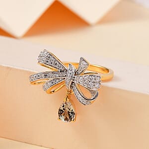 D'Joy AAA Turkizite and Moissanite 1.40 ctw Love Knot Ring in 18K Vermeil Yellow Gold Over Sterling Silver (Size 6.0)