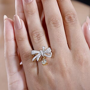 D'Joy AAA Turkizite and Moissanite 1.40 ctw Love Knot Ring in 18K Vermeil Yellow Gold Over Sterling Silver (Size 6.0)